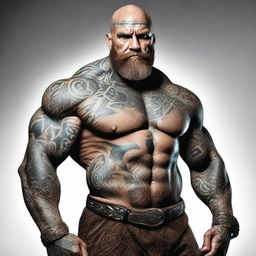 A bald, bearded goliath with stone-like skin and well-defined muscles