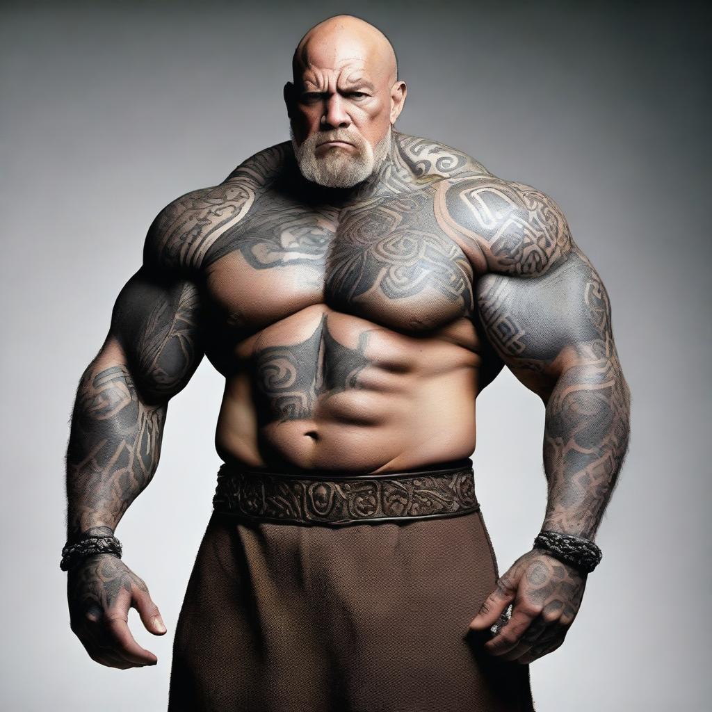 A bald, bearded goliath with stone-like skin and well-defined muscles