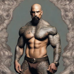 A bald, muscular figure with a goatee and rock-like skin