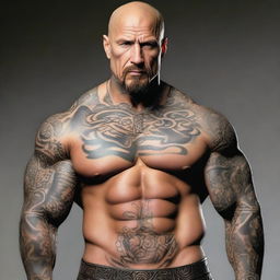 A bald, muscular Caucasian figure with a goatee