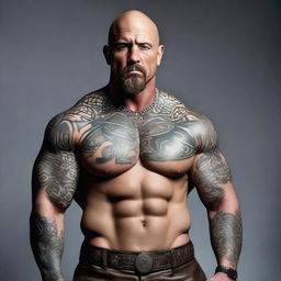 A bald, muscular Caucasian figure with a goatee