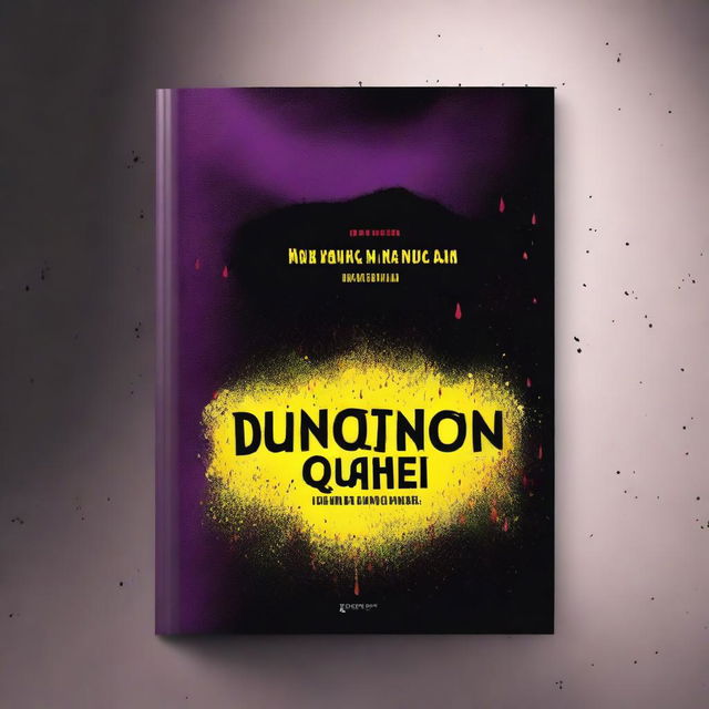 Create a book cover with a gothic vibe, predominantly black, featuring small red blood droplets, a purple border, and yellow sparks near the blood droplets