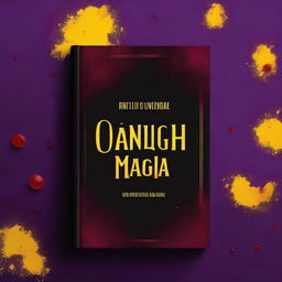 Create a book cover with a gothic feel, predominantly black, featuring small red blood droplets, a purple border, and yellow sparks near the blood droplets