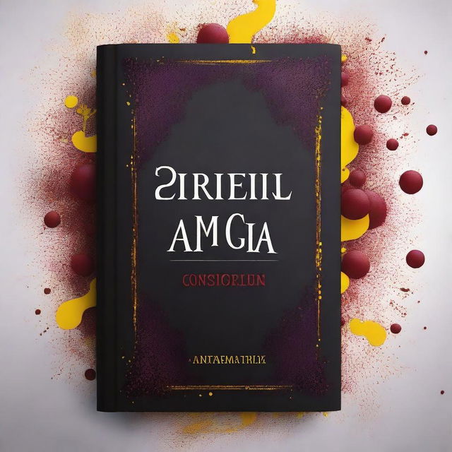 Create a book cover with a gothic feel, predominantly black, featuring small red blood droplets, a purple border, and yellow sparks near the blood droplets