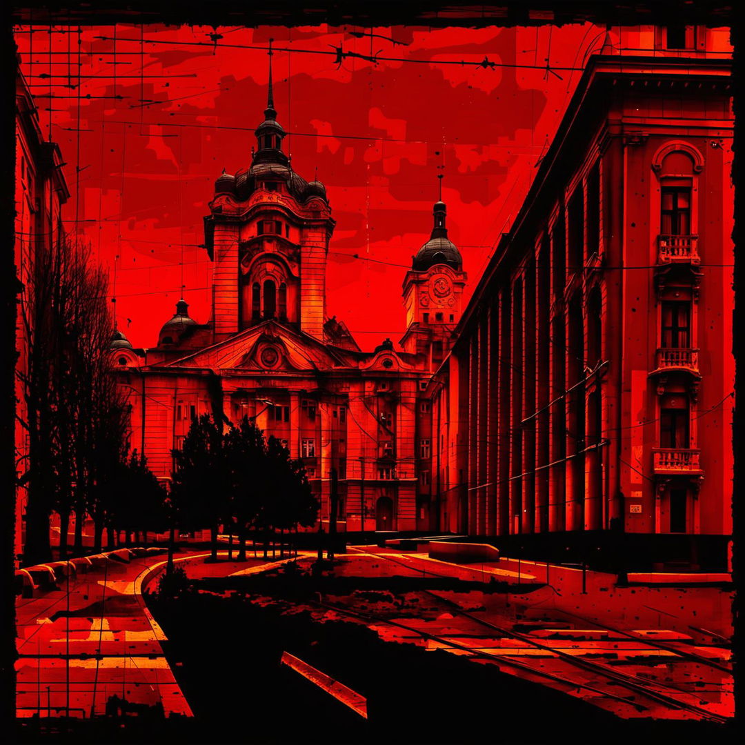 An abstract depiction of vintage Romania focusing on Cluj during the Communist era