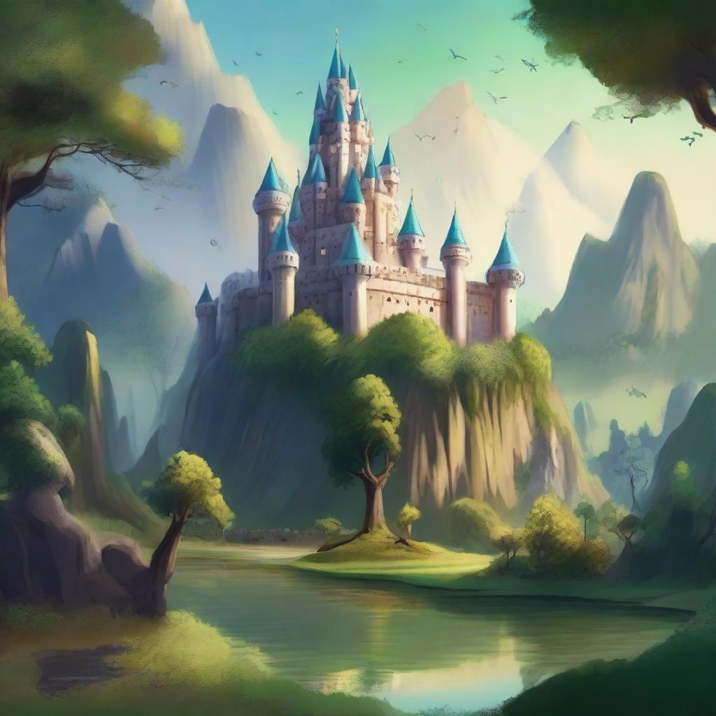 A fantasy landscape featuring a majestic alliance of kingdoms, with shimmering castles, lush forests, and mystical creatures