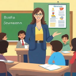 A depiction of a Spanish teacher in a classroom setting