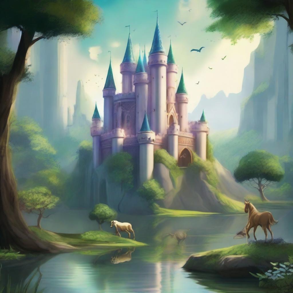 A fantasy landscape featuring a majestic alliance of kingdoms, with shimmering castles, lush forests, and mystical creatures