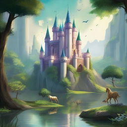 A fantasy landscape featuring a majestic alliance of kingdoms, with shimmering castles, lush forests, and mystical creatures