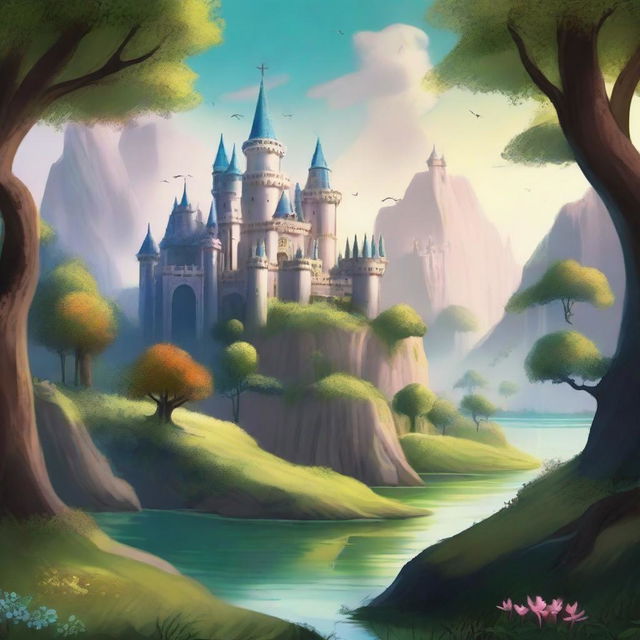 A fantasy landscape featuring a majestic alliance of kingdoms, with shimmering castles, lush forests, and mystical creatures