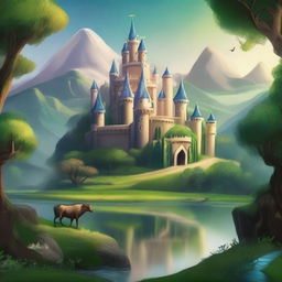 A fantasy landscape featuring a majestic alliance of kingdoms, with shimmering castles, lush forests, and mystical creatures