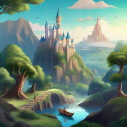 A fantasy landscape featuring a majestic alliance of kingdoms, with shimmering castles, lush forests, and mystical creatures