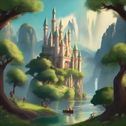 A fantasy landscape featuring a majestic alliance of kingdoms, with shimmering castles, lush forests, and mystical creatures