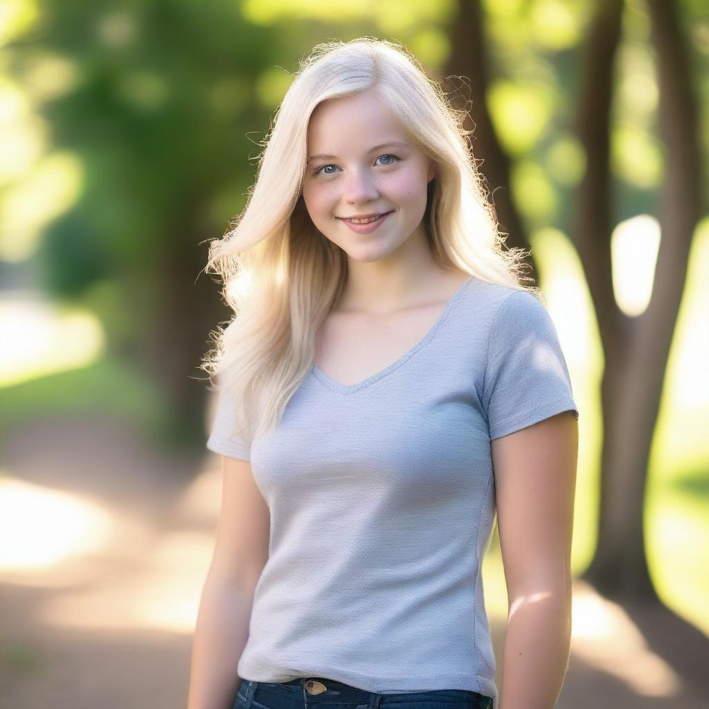 A blonde-haired teenage girl with glowing blue eyes