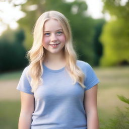 A blonde-haired teenage girl with glowing blue eyes