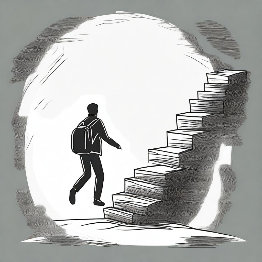 A drawing of a person stepping off into the unknown, not seeing the ground below but trusting the step