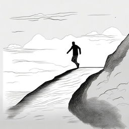 A drawing of a person stepping off into the unknown, not seeing the ground below but trusting the step