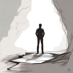 A drawing of a person stepping off into the unknown, not seeing the ground below but trusting the step