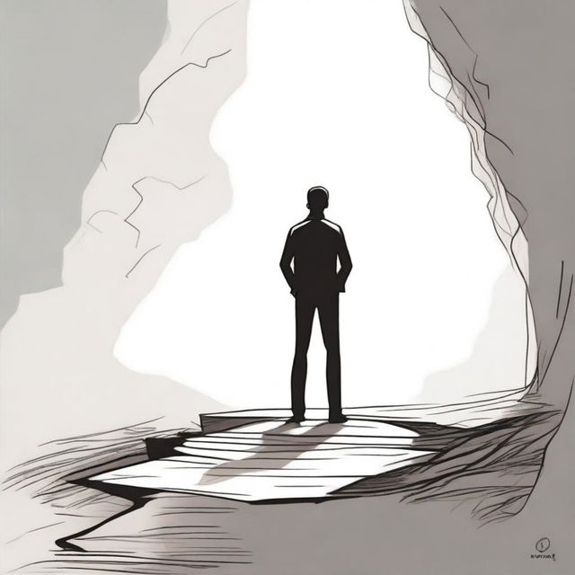 A drawing of a person stepping off into the unknown, not seeing the ground below but trusting the step