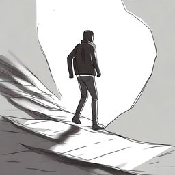 A drawing of a person stepping off into the unknown, not seeing the ground below but trusting the step