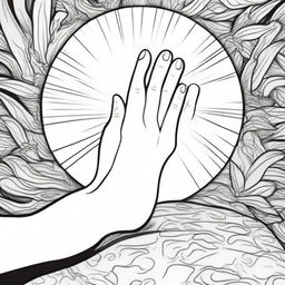 A black and white drawing of a person stepping forward with their foot while a divine hand, symbolizing God, is reaching out to touch them