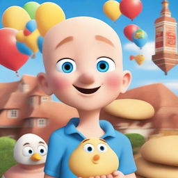 A movie poster for a film titled 'Bald Ded and Big Pierogi Journey' featuring a young boy who lives in Poland and uses Discord