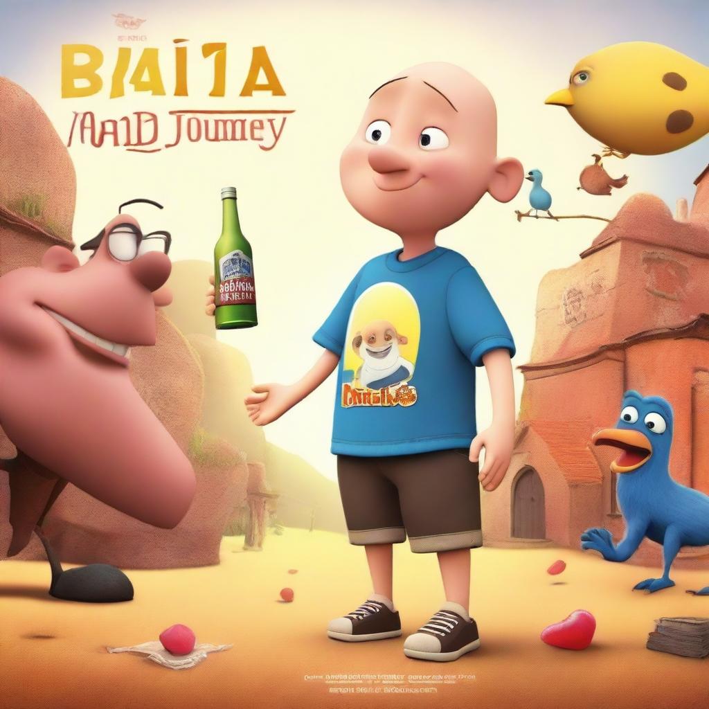 A movie poster for a film titled 'Bald Ded and Big Vodka Journey' featuring a young boy who lives in Poland and uses Discord