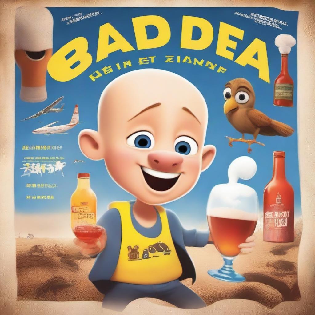 A movie poster for a film titled 'Bald Ded and Big Vodka Journey' featuring a young boy who lives in Poland and uses Discord