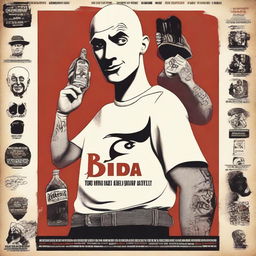 A movie poster for a film titled 'Bald Ded and Big Vodka Journey' featuring a skinhead who lives in Poland