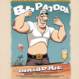 A goofy movie poster for a film titled 'Bald Ded and Big Vodka Journey' featuring a skinhead who lives in Poland