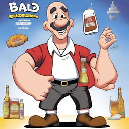 A goofy movie poster for a film titled 'Bald Ded and Big Vodka Journey' featuring a skinhead who lives in Poland