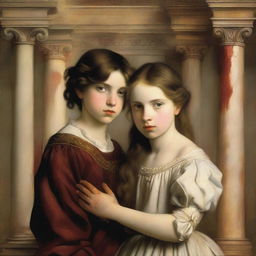 A book cover featuring a girl and a boy in a style reminiscent of a Renaissance painting