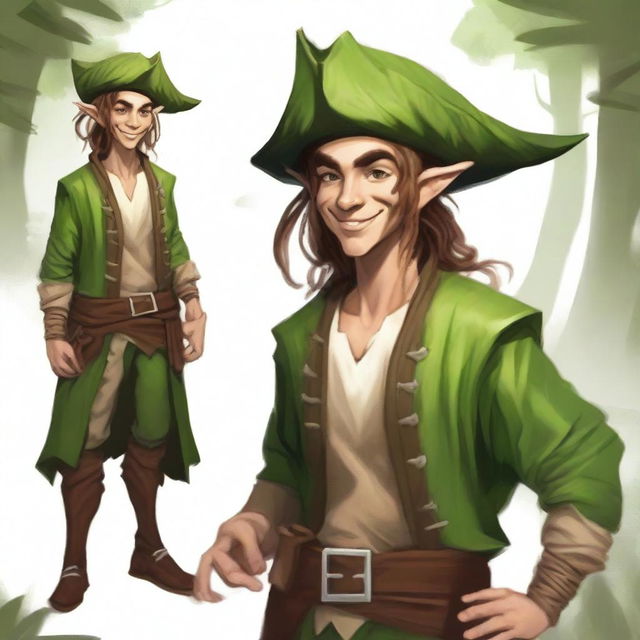 A forest elf pirate for Dungeons & Dragons, with a mix of pirate and forest attire