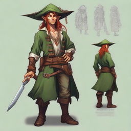 A forest elf pirate for Dungeons & Dragons, with a mix of pirate and forest attire