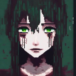 Create a pixel art image of a pale Gothic anime girl covered in blood