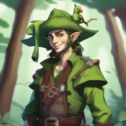 A forest elf pirate for Dungeons & Dragons, with a mix of pirate and forest attire