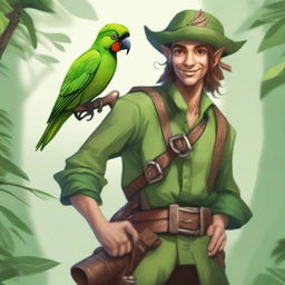 A forest elf pirate for Dungeons & Dragons, with a mix of pirate and forest attire