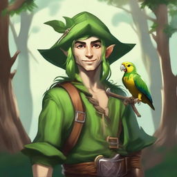 A forest elf pirate for Dungeons & Dragons, with a mix of pirate and forest attire