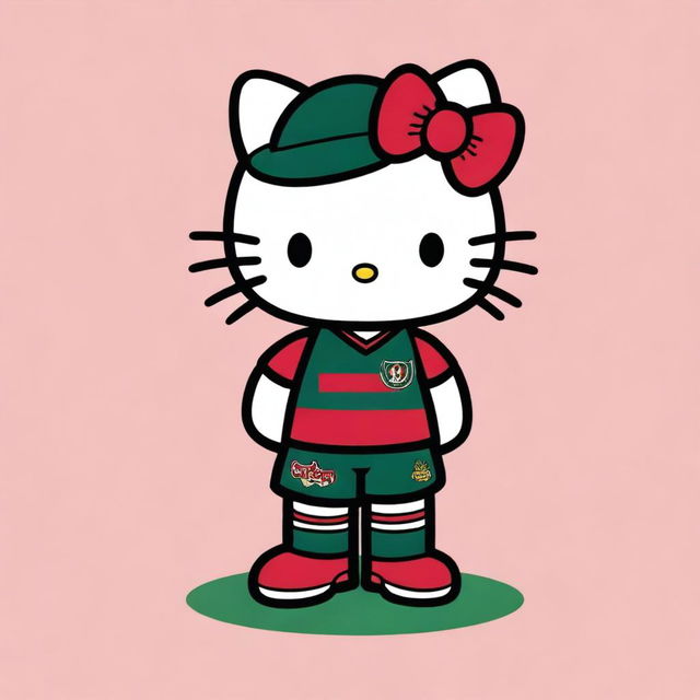 Create an image of Hello Kitty wearing the uniform of the Brazilian football team Fluminense