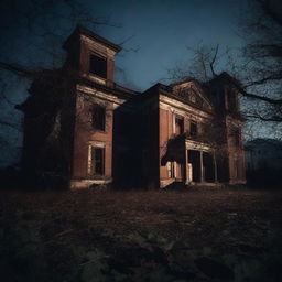 A dark and eerie scene of an abandoned asylum at night