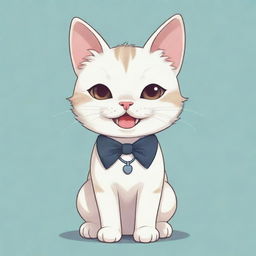 A adorable chibi-style cat wearing braces