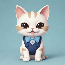 A adorable chibi-style cat wearing braces