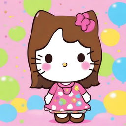 A cute image of Hello Kitty with medium brown hair and adorable freckles on her cheeks