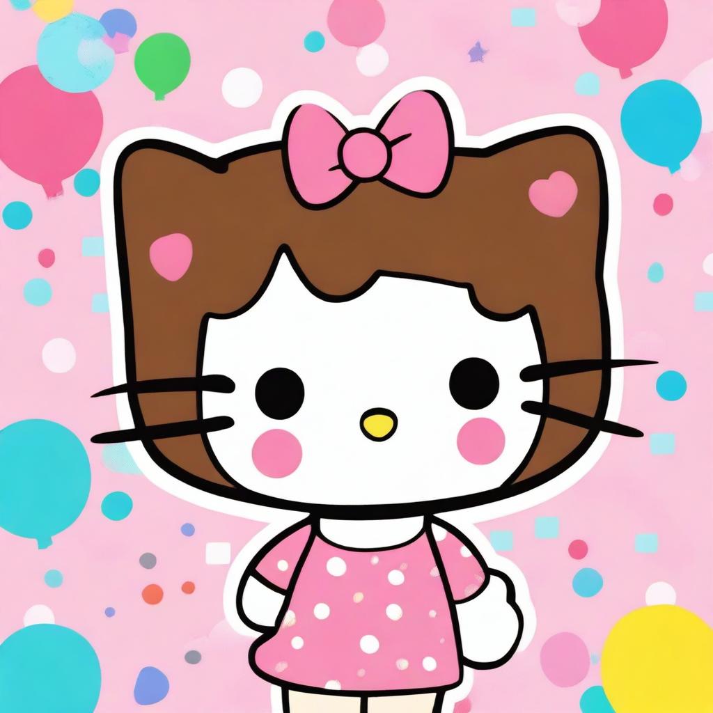 A cute image of Hello Kitty with medium brown hair and adorable freckles on her cheeks