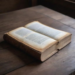 A thick, ancient book magically floating over a rustic wooden table, pages softly flipping as an unseen breeze fills the room.