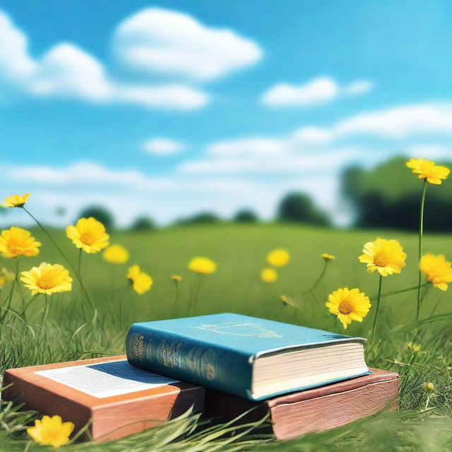 A beautiful image of books under a clear blue sky on a pleasant day