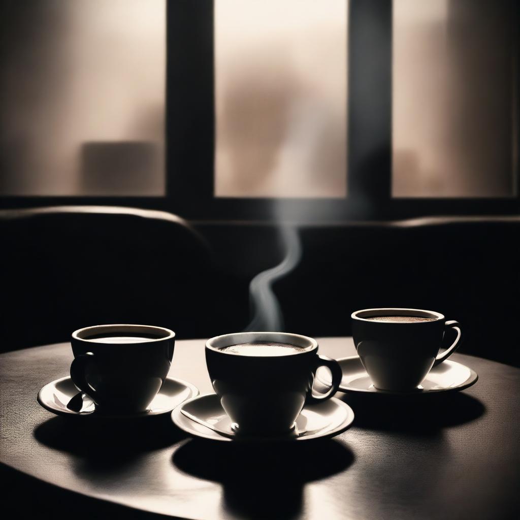 A table with a cup of coffee and a gun placed next to each other