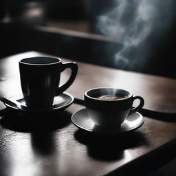 A table with a cup of coffee and a gun placed next to each other