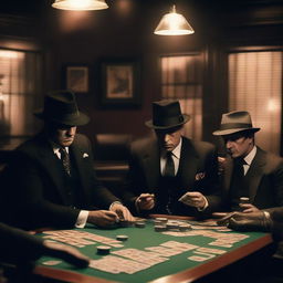 A dramatic scene featuring members of a mafia organization