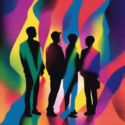 An album cover featuring three silhouettes standing against a vibrant, abstract background